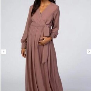 NEW Pink Blush Maternity V Neck Long Sleeve Dress